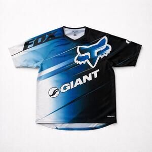 Fox Racing Giant MTB Jersey Mens L Blue Black Downhill Mountain Bike Shirt